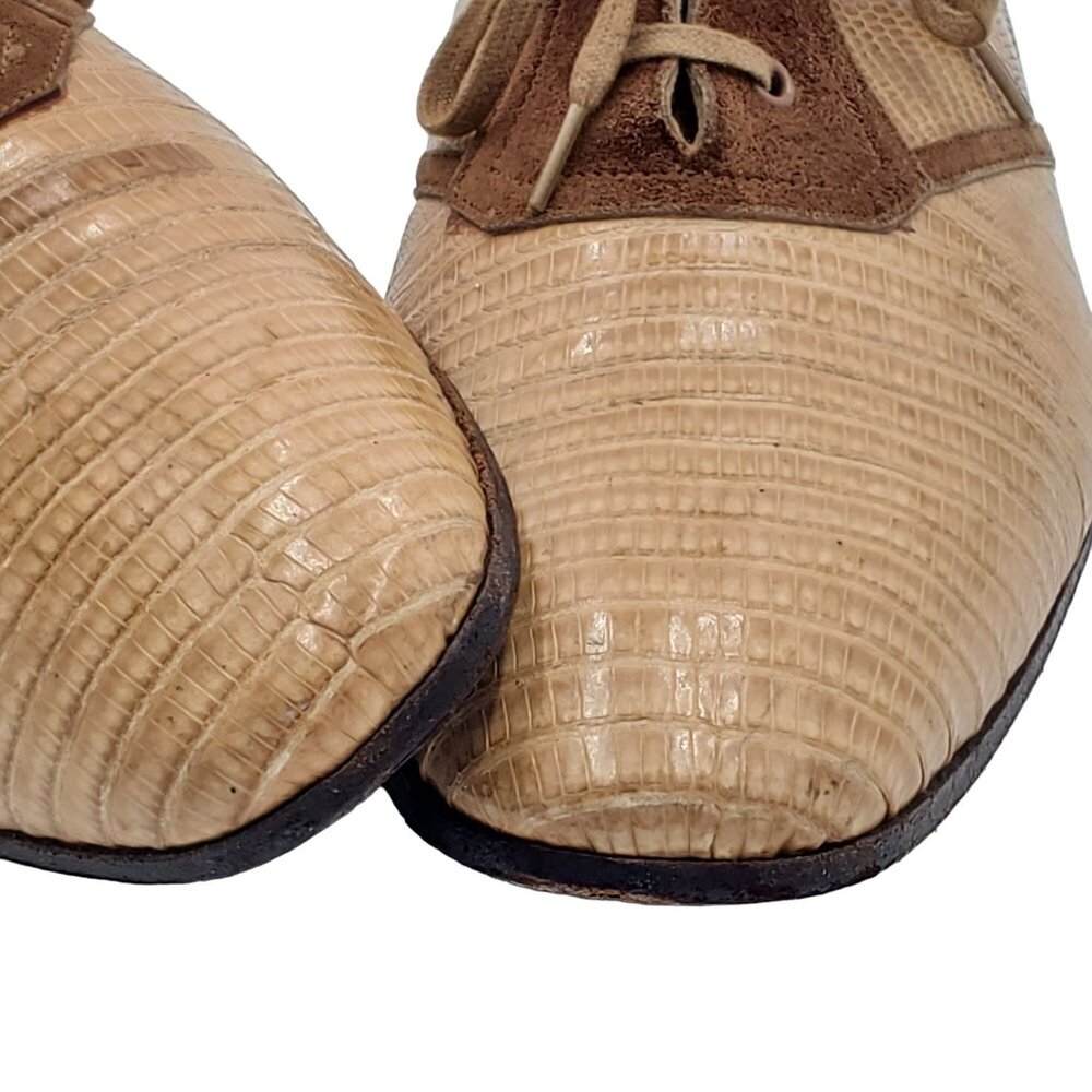 Vintage Mauri Italy Mens 9 Exotic Lizard Beige Tan Brown Dress Shoe Derby Oxford